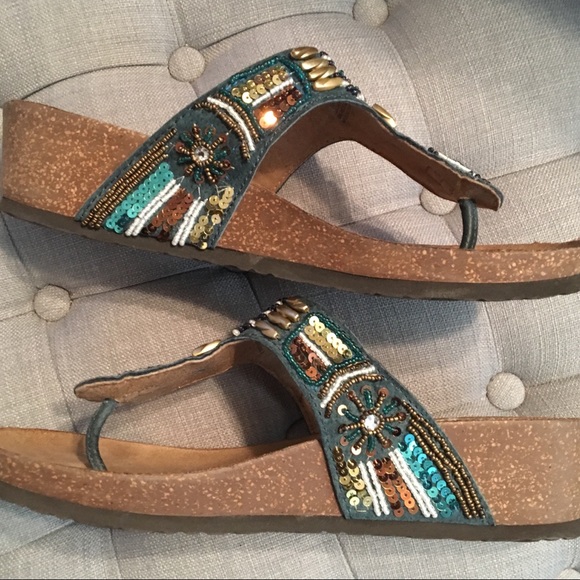 white mountain beaded sandals